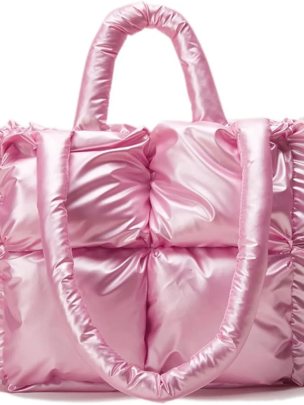 Padded Quilted Tote Bag in Soft Pink